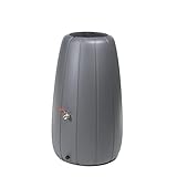 Kreher XXL Regentonne 200 L, Grau, mit Ablaufventil, Füllautomat, Abnehmbarer Deckel, Pflanzeinsatz zur Bepflanzung im Deckel. Frost-sicheres Kunststoff.