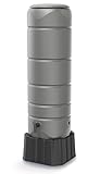 Regentonne Standfuß & Wasserhahn – Regentank Schmal mit Deckel, Regenfass Kunststoff HDPE Wetterfest, Wassertank Säule 110L Grau