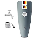 GARANTIA 2in1 Regentonne Komplett-Set 300 Liter zinkgrau inkl. Chrom-Auslaufhahn und Fallrohranschluss - Wasserbehälter, Wassertank, Regenfass, Regentonne 300 Liter, Regenwassertonne, Fass