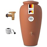 GARANTIA Amphore Regentonne Komplett-Set 300 Liter terrakotta inkl. Kunststoff-Auslaufhahn und Fallrohranschluss - Regentonne 300 Liter, Regenfass, Wassertank, Wassertonnen für Garten, Wasserfass
