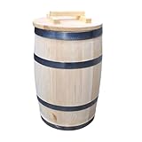 Holzfass mit Deckel – Rustikales Regenfass oder Aufbewahrungsfass aus Naturholz – Handgefertigt & wetterfest, ideal für Garten oder Terrasse 60 Liter