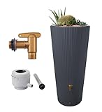4rain Vaso 2in1 Decor Regentonne 220 Liter Graphite Grey inkl. Kunststoff-Auslaufhahn und Fallrohranschluss - Regenfass, Regenwassersammler, Regenwassertank, Wasserbehälter, Wassertank, Regensammler