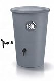 Tymar Regentonne grau, Regenfass 200L, Wassertonne mit Wasserhahn, Regenwassertank für Garten & Balkon, Regenwassertonne Ø60x107cm_IDSM