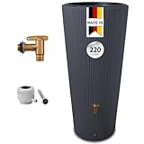 4rain Vaso 2in1 Decor Regentonne 220 Liter Graphite Grey inkl. Kunststoff-Auslaufhahn und Fallrohranschluss - Regenfass, Regenwassersammler, Regenwassertank, Wasserbehälter, Wassertank, Regensammler