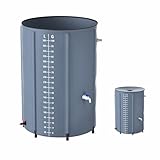 Aufun Regenwassertonne Wassertank, 380L Regentonne Faltbar, mit Abflussventil und Volumen-Skala, einfache Aufbewahrung, rostfrei und witterungsbeständig (Grau)
