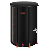 VEVOR Regentonne faltbar, 380 L tragbares Regenfass, Regenwassertank, 1000D PVC-Regenwassersammelsystem, Wassertank, Regenwassertonne mit Zapfhahn und Überlaufset, Schwarz