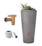 4rain Vaso 2in1 Regentonne 220 Liter zinkgrau inkl. Kunststoff-Auslaufhahn und Fallrohranschluss - Regenfass, Regenwassersammler, Regenwassertonne, Regenwassertank, Wassertank, Regensammler