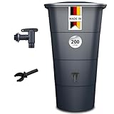GARANTIA Ibiza Regentonne Komplett-Set eckig 200 Liter Graphite Grey inkl. Hahn und Fallrohranschluss - für Gartenbewässerung mit Regenwasser - passend an Hauswand und Ecke - mit Matter Oberfläche