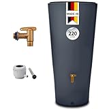 4rain Vaso 2in1 Regentonne 220 Liter Graphite Grey inkl. Kunststoff-Auslaufhahn und Fallrohranschluss - schlanke Regentonne für den Garten - modernes Design mit Pflanzschale und klarer Gestaltung
