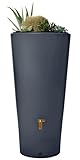 4rain Vaso 2in1 Regentonne 220 Liter Graphite Grey inkl. Pflanzschale - Regenfass, Regenwassersammler, Regenwassertonne, Regenwassertank, Wasserfass, Wassertonne, Wasserbehälter, Wassertank