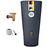 4rain Vaso 2in1 Regentonne 220 Liter Graphite Grey inkl. Kunststoff-Auslaufhahn und Fallrohranschluss - Regenfass, Regenwassersammler, Regenwassertonne, Regenwassertank, Wassertank, Regensammler