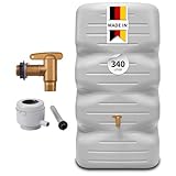 GARANTIA CUBUS Regentonne Komplett-Set 340 Liter betongrau inkl. Kunststoff-Auslaufhahn und Fallrohranschluss - Gartentank, Wassertank, Fass, Wasserbehälter, Regenfass, Regenwassertonne, Wasserfass