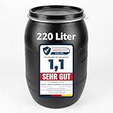 220 Liter Weithalsfass Schwarz mit Deckel, Spannring und Dichtung, UN-Zulassung, HDPE Kunststofffass, Deckelfass, Lagerfass, Regentonne, Universalfass für Garten, Garage und Lager (220 L Schwarz)