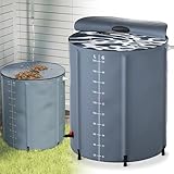 HENGMEI Regentonne 200L Regenwassertank Faltbare Wassertank für Regenfass Regenwassertonne Regenfass Regenwassersammler mit Ablassventil Regentank (Grau)
