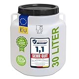 plasteo 30 Liter Weithalsfass Natur Eckig mit Deckel und Henkeln, Lebensmittelecht und BPA-Frei, Futtertonne Kunststofffass Universalfass Deckelfass Wasserfass Regentonne Lagerfass