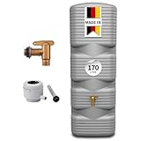 4rain Quadro Regentonne Komplett-Set 170 Liter betongrau inkl. Kunststoff-Auslaufhahn und Fallrohranschluss - Wandtank, Wassertank, Regenfass, Regenwassertonne, Wasserbehälter, Wasserfass