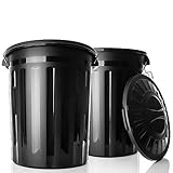 BigDean 2 Stück wetterfeste Universaltonne mit Deckel Schwarz und 2 Tragegriffen + Clip Verschluss auch als Mülltonne – Regentonne und Futtertonne geeignet für Indoor + Outdoor geeignet