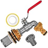 Regentonnendurchführung + 2 Dichtungen für Loch Durchmesser 27mm + Hahn 1/2' Zoll AG Außengewinde + 13mm Schlauch Tülle + Stecker für Gardena Kupplung + Edelstahl Filter + Rolle Dichtband Tank Fass