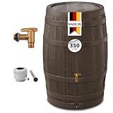 4rain VINO Regentonne Set 250 Liter Holzoptik – Regenfass/Wassertank mit Hahn + Fallrohranschluss – Frostsicherer Regenwassertank/Regenwassertonne – Wassertonne für Garten –Wasserfass Braun
