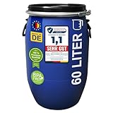 plasteo 60 Liter Deckelfass Weithalsfass mit Spannverschluss | Futtertonne | Universalfass | Lagerfass | Campingfass | Transportfass | Regenfass | Stapelbar | IKG Gütezeichen | Blau