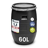 Garronda 60 Liter Deckelfass Weithalsfass aus HDPE Regenfass für Garten Fass 60l Wassertonne Futtertonne Wasserbehälter Universalfass Wasserfass Lebensmittelfass Wassertank GD-0078, Schwarz