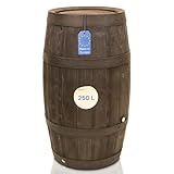 YourCasa Regentonne 250 Liter [Timber] mit Metallgewinde und Deckel - Regenfass Frostsicher aus Kunststoff in Holzoptik - Regenwassertonne - Regenwassertank Garten - Holz Weinfass Wasserfass Holzfass