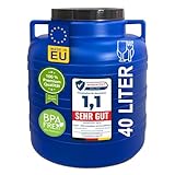 plasteo 40 Liter Weithalsfass mit Deckel und Henkel Rund Blau, Lebensmittelecht und BPA-Frei, Futtertonne Kunststofffass Universalfass Deckelfass Wasserfass Regentonne Lagerfass, Blau