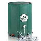 Relaxdays Regentonne faltbar, 250L, Garten & Balkon, 2 Hähne, Überlauf, Deckel mit Laubschutz, Wasserfass, PVC, grün