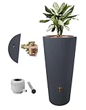 4rain Vaso 2in1 Decor Regentonne 220 Liter Graphite Grey inkl. Kunststoff-Auslaufhahn und Fallrohranschluss - Regenfass, Regenwassersammler, Regenwassertank, Wasserbehälter, Wassertank, Regensammler