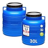 Garronda Set 2X 30 Liter Weithalsfass BPA-frei Futtertonne Fass Universalfass Lebensmittel Fass Regenfass für Garten Regentonne mit Deckel Regenwassertonne für Garten Wassertonne GD-0121 Blau