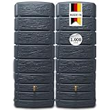 4rain Slim Stone Decor Regentonne Set 1000 Liter Graphitgrau – 2X Regenfass/Wassertank 500 Liter mit Verbinder + Hahn – Frostsicherer Regenwassertank/Regenwassertonne - Wassertonne für Garten