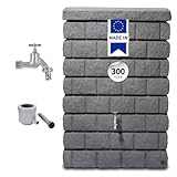 GARANTIA Rocky Junior Regentonne Komplett-Set 300 Liter Dark Granite inkl. Chrom-Auslaufhahn und Fallrohranschluss - Wandtank, Wassertank, Regenfass, Regentonne 300 Liter, Regenwassertonne