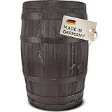 GARANTIA BARRICA Regentonne 420 Liter braun - rustikale Holzfassoptik mit abnehmbarem Deckel - UV-beständiger Recycling-Kunststoff für den Garten - integrierte Gewindeanschlüsse zur Wasserentnahme