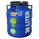 plasteo 30 Liter Weithalsfass mit Deckel und Griffen, Lebensmittelecht und BPA-Frei, Futtertonne Kunststofffass Universalfass Deckelfass Wasserfass Regentonne Lagerfass, Blau