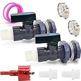 2 Stück Regentonne Zapfhahn Set PVC Regentonnen Ventile(25mm+16mm) mit Schottverschraubung und Schlauchadapter und Lochsäge Schlauchschellen Wasserhahn Regentonne Set für Aquarien, Pools, Gartenfässer