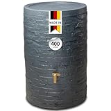 4rain ARONDO Regentonne 400 Liter Graphitgrau – Regenfass mit Deckel + Weithalsöffnung – Frostsicherer Regenwassertank/Regenwassertonne – Schmale Wassertonne für Garten – Wasserfass Kunststoff
