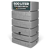 Kreher XXL Wassertonne Tower Stone mit Wasserhahn. Tolle Stein Optik in Anthrazit/Grau, 500 Liter Nutzungsvolumen. Maße (BxTxH): 77,5 x 58,3 x 130 cm (Grau)
