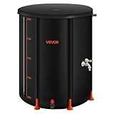 VEVOR Regentonne faltbar, 201 L tragbares Regenfass, Regenwassertank, 1000D PVC-Regenwassersammelsystem, Wassertank, Regenwassertonne mit Zapfhahn und Überlaufset, Schwarz