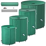 PEILU 380L Faltbare Regentonnen 100 Gallonen Wasserauffangbehälter mit Wasserhahn, Skala & Ablauf Tragbare Regenwassertonne mit Stützstab Grün Wassertank zum Sammeln von Regenwasser Garten Regentank