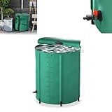 Froadp 200L Regentonnen Faltbare Regenwassertonne mit Deckel & Skala, Matte Plane, Wasserspeicher Wassertank für Gartenbewässerung, Eisbaden Tonne, Regenwasserfass inkl. Ablassventil(Grün)