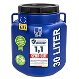 plasteo 30 Liter Weithalsfass mit Deckel und Griffen Eckig Blau, Lebensmittelecht und BPA-Frei, Futtertonne Kunststofffass Universalfass Deckelfass Wasserfass Regentonne Lagerfass, Blau