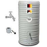 GARANTIA Nordic 2in1 Komplett-Set Regentonne 300 Liter steingrau inkl. Chrom-Auslaufhahn und Fallrohranschluss - Regentonne, Wassertank, Regenfass, Regenwassertonne, Wasserbehälter, Fass