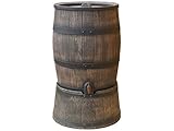 S-lon Regentonne braun Roto 120 Liter holzoptik (Inkl. Deckel, Hahn und Aufsetzfuß) [Regentonnen, Regenwassertonne, Wassertank, Regentank]
