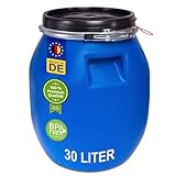 plasteo Deckelfass 30 Liter Blau Spannverschluss Lebensmittelecht Luftdicht verschließbar Stapelbar und Palettengerecht Stabile Griffmulden Blau Behälter Tonne Fass