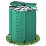QEENTOE Regenwassertonne Faltbar Wassertank Regenfass mit Ablassventil & Stützstangen Regentonne mit Deckel Regenwassertank Wassertank mit Volumen-Skala Rostfrei Wetterfeste - 200L - Grün