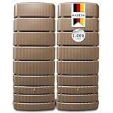 4rain Slim Regentonne Wandtank-Set 1000 Liter Taupe – 2 x 500 L Wandtank inkl. Verbinder – Platzsparender Wassertank – Frostsichere Regenwassertonne/Wasserfass für Garten – Regentank/Wasserfass