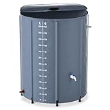 YUENFONG 500L Regentonne Regenwassertonne 132 Gallonen Faltbare Regenwassertank Mit Skalenanzeige PVC Regentank mit inkl. ABS-Ablaufventil, für Garten, Terrasse, Dunkelgrau