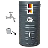GARANTIA Nordic 2in1 Komplett-Set Regentonne 300 Liter Graphite Grey inkl. Chrom-Auslaufhahn und Fallrohranschluss - Regentonne, Wassertank, Regenfass, Regenwassertonne, Wasserbehälter, Fass