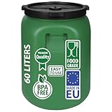 F & R Regentonne mit Deckel 60 Liter aus HDPE I Futtertonne Pferd I Wassertank Fass Tonne mit Deckel I Regenfass für Garten I Regenwassertonne I Wassertonne I Gärfass I Regenwassertank