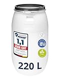 Garronda 220 Liter Regentonne mit Deckel Weithalsfass aus HDPE Regenfass für Garten Fass 220l Regenwassertonne Futtertonne Wasserbehälter Universalfass Wasserfass Regentonnen Wassertank GD-0078, Weiß
